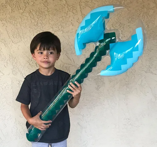 Miniatura 2 de Hacha de diamante inflable - Mine Pixel Craft - Regalos de fiesta de cumpleaños inflable - Bolsas de regalo - Fiestas en la piscina - Disfraces