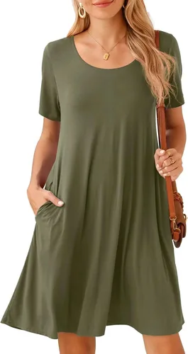 BELAROI - Vestidos para mujer, de manga corta, suelto, de verano, casuales, con bolsillos, vestidos tipo camiseta.