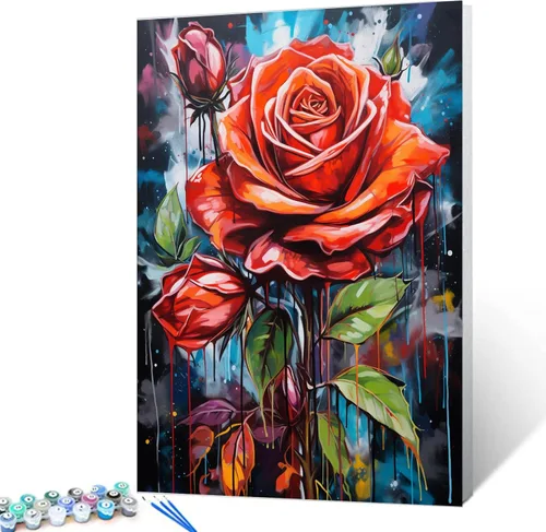 Miniatura 9 de Pintura al óleo de flor de loto por números, lirio de agua, kit de pintura acrílica para niños, adultos, principiantes, garabatos, graffiti