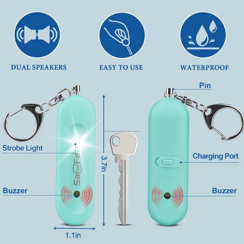 Miniatura 3 de Alarma de seguridad personal recargable para mujeres - Llavero de alarma de seguridad de autodefensa de 140 dB con luz estroboscópica, dispositivos