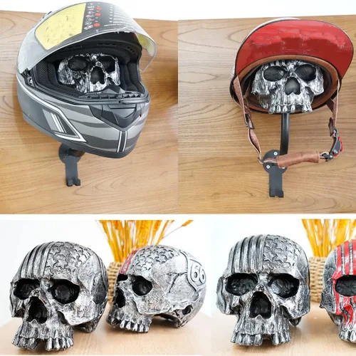 Miniatura 6 de Soporte para casco, soporte para casco de calavera, soporte de pared para casco con 2 ganchos, colgador de casco para abrigos, gorras, béisbol