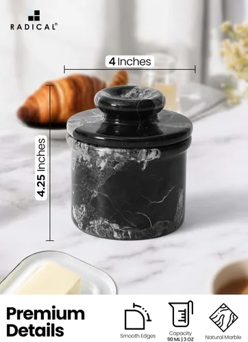 Miniatura 6 de Radicaln Mantequillera de mármol 4.25" pulgadas negra con cebra hecha a mano, recipiente francés para mantequilla para decoración de cocina, ideal