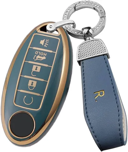 Miniatura 12 de ontto Protector de llavero de automóvil de 5 botones con llavero de TPU suave, borde dorado, guante para llaves Infiniti JX35 Q50 Q60 QX56 QX60 QX80