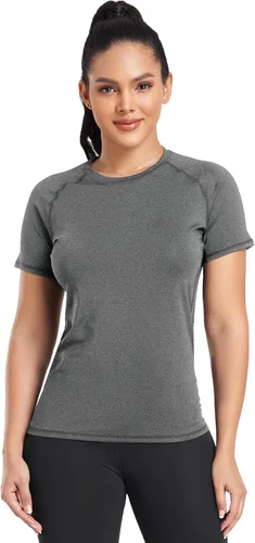 Miniatura 5 de TELALEO Paquete de 4 camisetas de compresión para mujer, camisetas atléticas para correr, camisetas de entrenamiento, capa base, manga corta, yoga