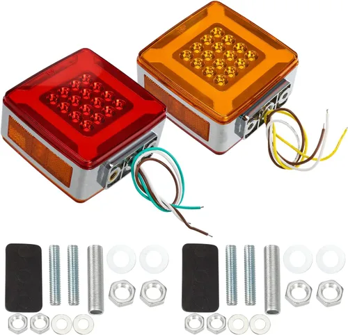 Miniatura 2 de Partsam Par de Luces de Señal de Giro de Guardabarros de Pedestal Cuadrado de Doble Cara Halo Resplandeciente Triple Stud, Ámbar/Rojo Cuadrado 47