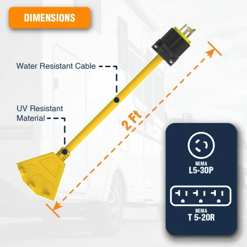Miniatura 3 de Journeyman Pro L5-30/TT-30/L14-30 a Triple 5-20R adaptador de cable de alimentación para generador, por Journeyman Pro Divisor de 30 A a 20 A/15