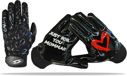 Solo para ti Guantes de receptor de fútbol Momma - Guantes de fútbol Battle College Lineman negro blanco para adultos y jóvenes, hombres de talla