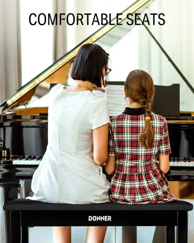 Miniatura 5 de Donner Banco de Piano Dúo con Almacenamiento, Banco de Teclado de Madera Maciza Banco de Piano Librero Taburete Silla Asiento con Cojín Acolchado