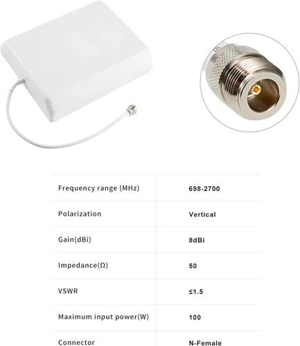 Miniatura 3 de XRDS-RF Antena de panel interior de banda ancha direccional de montaje en pared interno amplificador de señal 8dBi WiFi Antena externa 698 a 2700 MHz