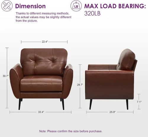 Miniatura 8 de TYBOATLE Sofá Sillón de 61" Loveseat Pequeño Sofás para Sala de Estar Sofá de Cuero Moderno de Mediados de Siglo Acolchado Mini Sofá Cómodo Oficina