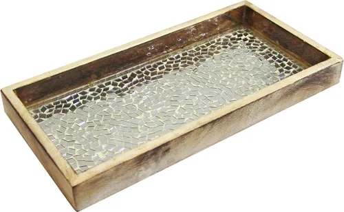 nu steel Bandeja de mosaico para encimera de baño de lujo, soporte para toalla de mano de invitados, reloj, aretes, cepillo de maquillaje, vidrio de