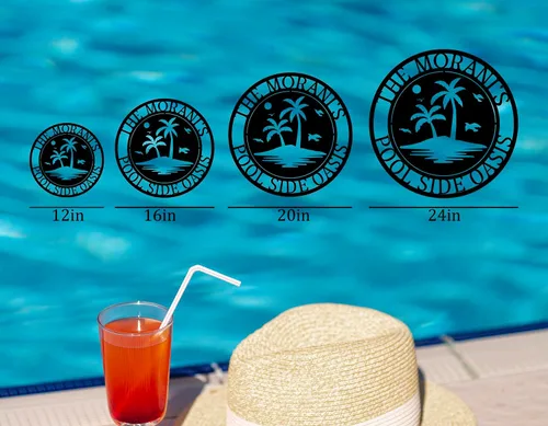 Miniatura 5 de Letrero de paraíso junto a la piscina, letrero de patio trasero, letreros personalizados con nombre de familia, decoración de piscina personalizada