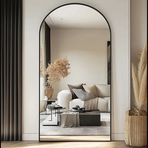 Miniatura 14 de Espejo Arqueado de Longitud Completa de 65''x22'' con Soporte, Espejo de Cuerpo Completo de Longitud Completa de Pie Independiente, Espejos