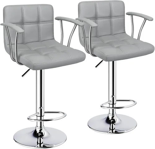 Miniatura 8 de ERGOSEAT Juego de 2 taburetes de bar, taburetes giratorios ajustables con reposabrazos y respaldo, taburetes de bar de altura de mostrador de cuero