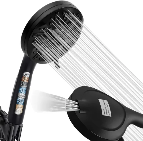 Cabezal de ducha de mano filtrado negro mate - 10 modos de pulverización con lluvia y masaje, filtro integrado, boquillas antiobstrucciones,