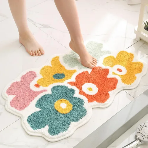 Miniatura 8 de Alfombra de baño floral súper absorbente y gruesa de microfibra antideslizante, lavable a máquina y lanuda para baño, dormitorio y sala de estar