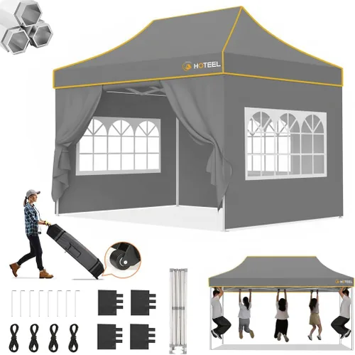 Miniatura 17 de Hoteel 10x15 Pop Up Canopy Tent Heavy Duty with 4 Sidewalls, Waterproof Party Tent, Easy Set-up Commercial Instant Tents with Roller Bag & Sandbags