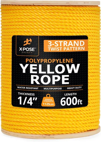 Miniatura 23 de Cuerda de polipropileno trenzado amarilla, 1/2 pulgada de grosor x 50 pies de largo, cuerdas de polietileno resistentes para uso en exteriores