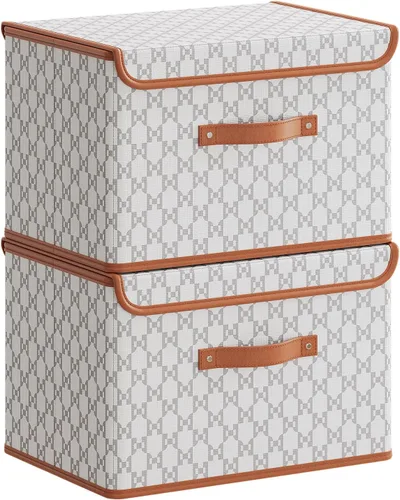 Miniatura 15 de Tuza Paquete de 2 contenedores de almacenamiento con tapas, contenedor organizador plegable de armario, caja organizadora de tela con asas, cajas