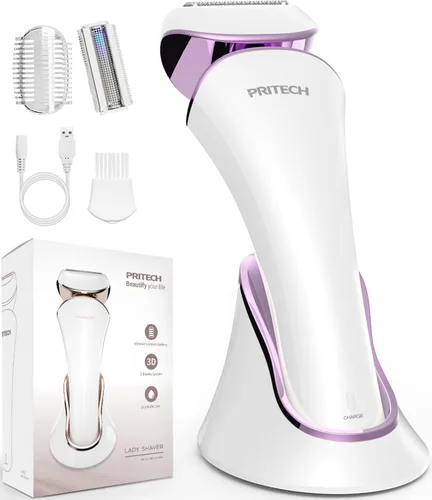 PRITECH Maquinilla de afeitar eléctrica para mujer, afeitadora recargable para mujer, afeitadora portátil para piernas, brazos, axilas, bikini,
