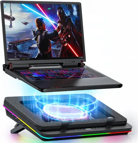 IETS Almohadilla de refrigeración para laptop GT600 RGB equipada con turboventilador gigante (5.5 pulgadas de diámetro), espuma sellada para V2