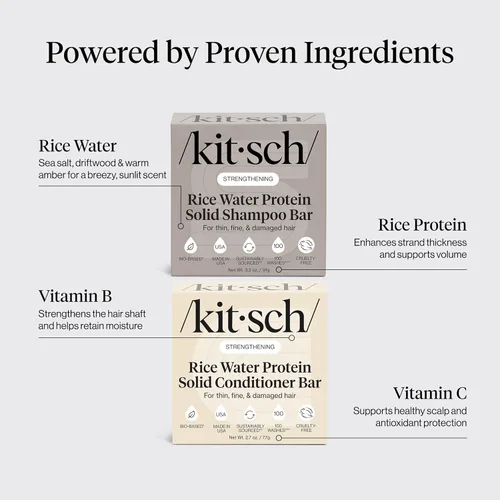 Miniatura 5 de Kitsch Set de champú y acondicionador de agua de arroz, barra sólida de champú y acondicionador con proteína para el crecimiento del cabello