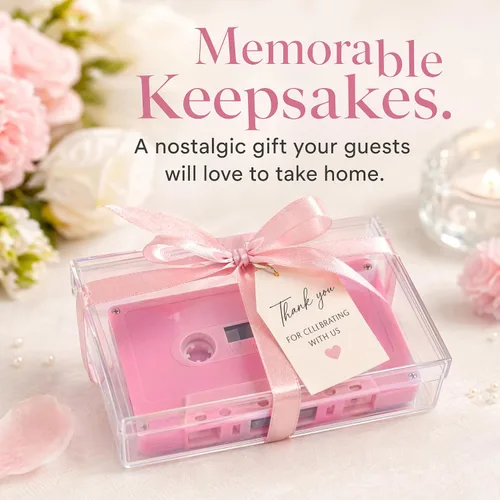 Miniatura 6 de Cintas de casete en blanco rosa para decoraciones de fiesta de los años 80 y 90, 2 casetes de audio decorativos retro para centros de mesa de música