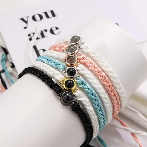 Miniatura 6 de guk Pulsera de proyección de fotos personalizada, ajustable, pulsera de fotos circular personalizada con texto en inglés "I Love You", pulsera