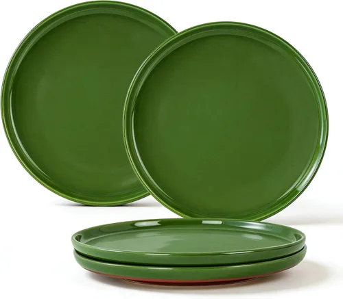 Miniatura 17 de GZG Juego de 4 platos llanos de cerámica, platos de cerámica moteada de 10.25 pulgadas con base en tono arcilla, platos de cerámica grandes