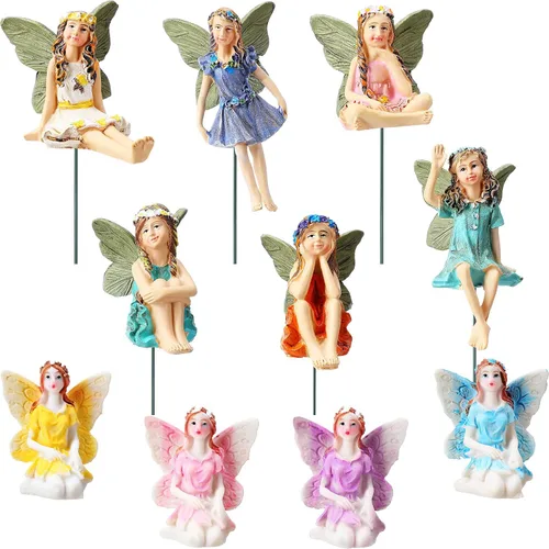 Jetec 10 piezas de minifiguras de hadas en miniatura de jardín, accesorios de hadas, decoración para exteriores y decoración del hogar (color Color