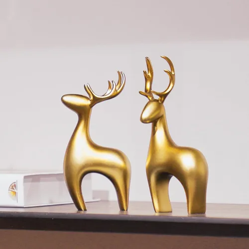 Miniatura 4 de Braxio Estatua de Ciervo Reno Decoración del Hogar - 2 piezas Escultura de Reno de Resina Dorada Figuras de Ciervo para Sala de Estar Dormitorio
