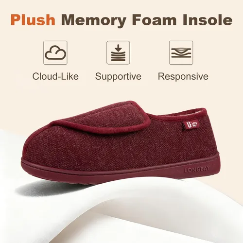Miniatura 5 de LongBay Pantuflas ajustables para mujeres, de espuma viscoelástica, cómodas, anchas, zapatos de casa para diabéticos, Edema, ortopédicos