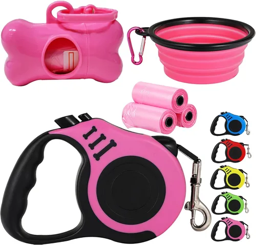 Miniatura 9 de Correa retráctil resistente para perros o gatos pequeños, cinta de nailon 360 sin enredos, mango antideslizante, con dispensador de bolsas de basura