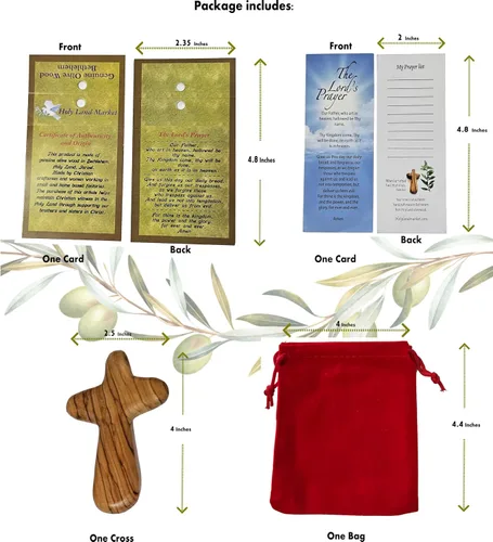 Miniatura 9 de Holy Land Market Cruz de comodidad/sujeción también conocida como cruz de palma o mano con bolsa de terciopelo y dos certificados (4 pulgadas) (1)
