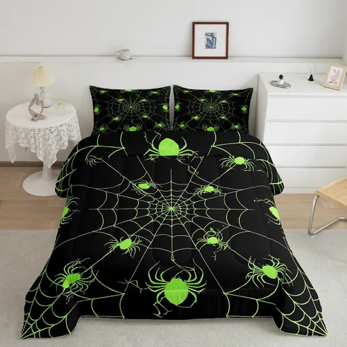 Miniatura 14 de Juego de edredón rosa con temática de Halloween, tamaño individual, edredón de farol de calabaza para adolescentes, juego de ropa de cama de Multi
