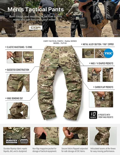 Miniatura 8 de CQR Pantalones tácticos para hombre, resistentes al agua, pantalones cargo Ripstop, ligeros EDC trabajo, senderismo, ropa para exteriores