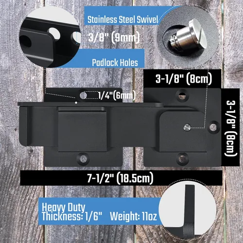 Miniatura 3 de Pestillo de Compuerta Abatible de 7.5" con Agujeros para Candado, Pestillo de Compuerta de Aleación de Aluminio Resistente de 4mm para Cerca
