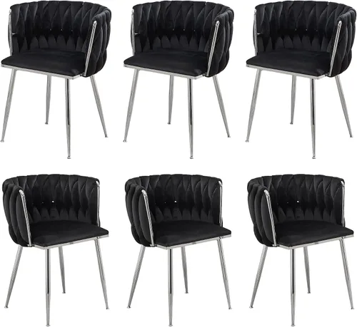 Miniatura 9 de Juego de 2 sillas de comedor de terciopelo, sillas laterales tapizadas tejidas con patas de metal plateado, Sillas de Comedor 2, sillas decorativas