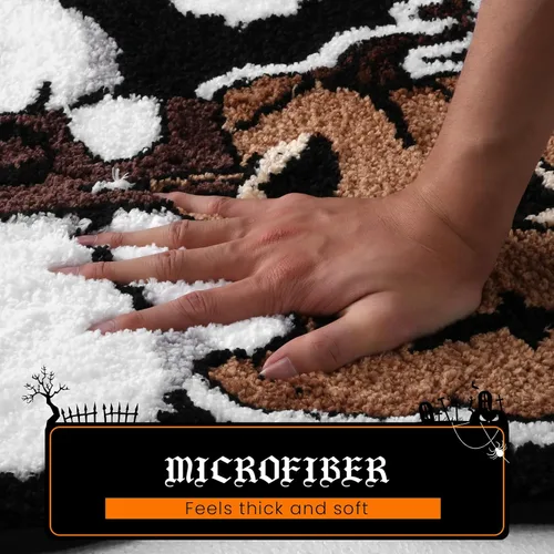Miniatura 7 de Tapete de baño de gato negro, fantasma, calabaza, 21 x 32 pulgadas, suave y absorbente, tapete de baño de Halloween, antideslizante, lavable