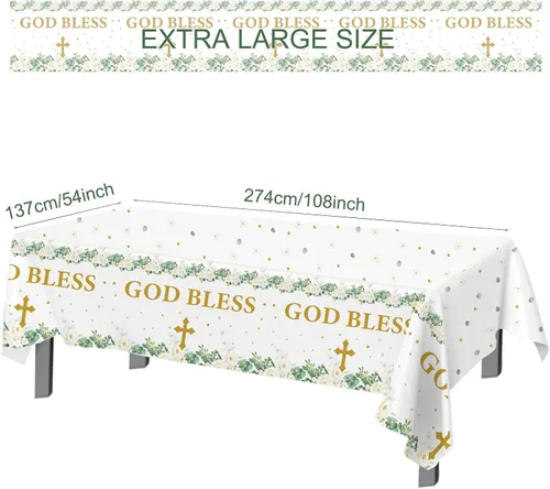 Miniatura 4 de Makarios Mantel de bautismo, Dios bendiga, cruz, mantel de primera comunión (verde)