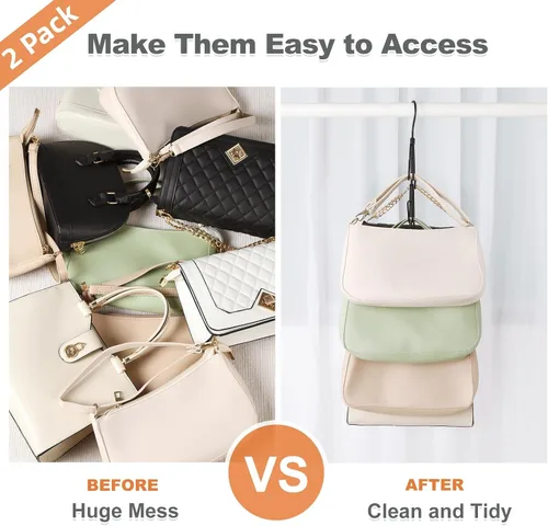 Miniatura 5 de TOPIA HANGER Organizador para colgar bolsos para armario, paquete de 2 ganchos organizadores de bolsos, ganchos de metal giratorios de 360°, estante