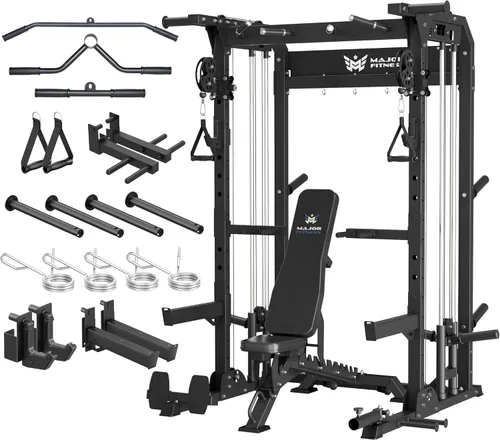Miniatura 14 de MAJOR FITNESS F22 Power Rack, 1600lbs - Estante para sentadillas todo en uno con sistema de polea doble, marco de acero resistente, accesorios