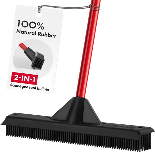 Ravmag Escoba con cerdas de hule suave para limpiar cabello de mascotas, limpiar madera, vinilo, tapetes, cemento, baldosas y vidrios, impermeable,