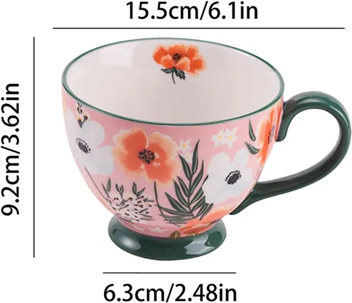Miniatura 6 de Taza de Café de Cerámica Grande Hecha a Mano de Otoño (600ml) Linda Taza Vintage de Cereales con Flores para Otoño Taza Acogedora para Regalo