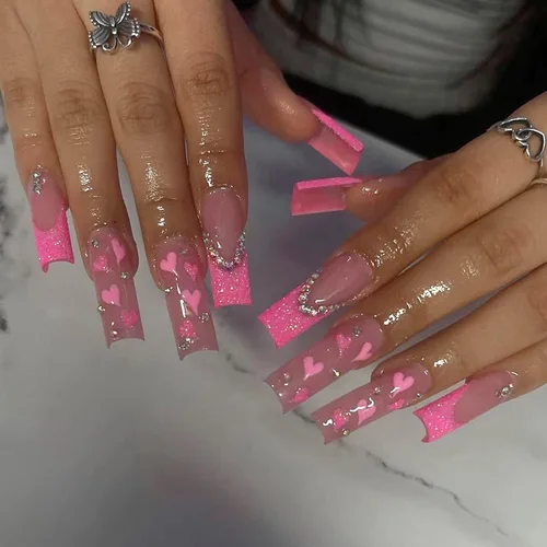 Miniatura 11 de MISUD Uñas postizas a presión – Uñas postizas largas con punta francesa negra, diseño de diamantes de imitación verde acrílico, 24 piezas 01702verde