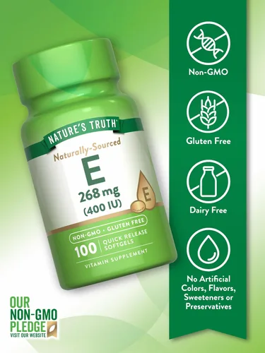 Miniatura 3 de Nature's Truth Cápsulas blandas de vitamina E de 400 UI 268 mg 100 unidades Suplemento sin OMG y sin gluten