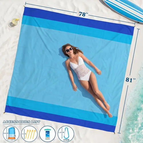 Miniatura 15 de Famstar Beach Blanket Oversized Extra Large 78"X81"/10'X9',Waterproof Sandproof Beach Blanket 2-8 Adults Lightweight Durable for Travel Camping
