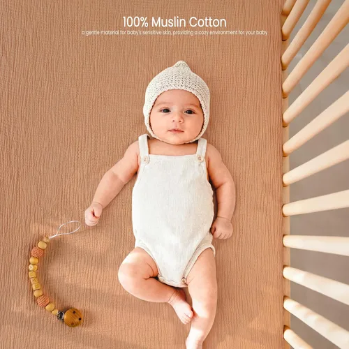 Miniatura 8 de Lulu Moon - Sábanas de muselina para cuna, sábanas bajeras para cuna para niños y niñas, 28 x 52 pulgadas, paquete de 2 Melocotón y crema