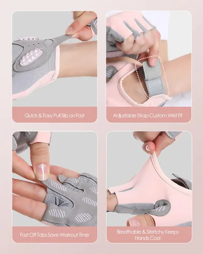 Miniatura 4 de Guantes de entrenamiento para hombres y mujeres, guantes de gimnasio sin dedos para levantamiento de pesas, crossfit, fitness, ejercicio y Rosa