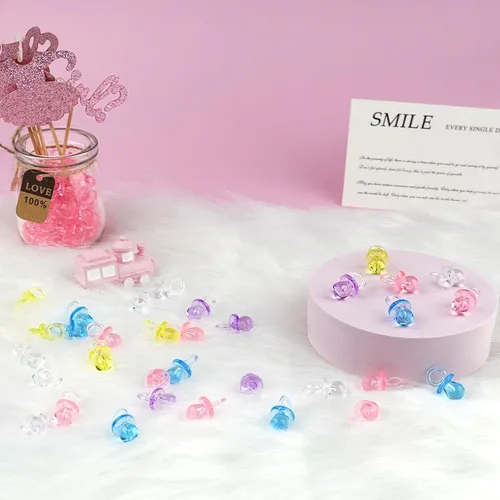 Miniatura 4 de 150 Mini Chupetes para Juego de Baby Shower (5 Colores), Chupetes de Plástico de 0.86 Pulgadas para Baby Shower, Favores de Fiesta de Revelación